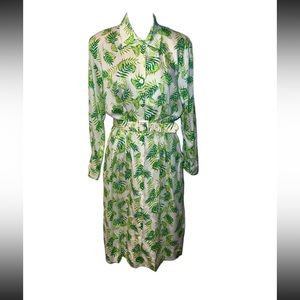 70-90s Tanner Green Lime Print Dress With Belt